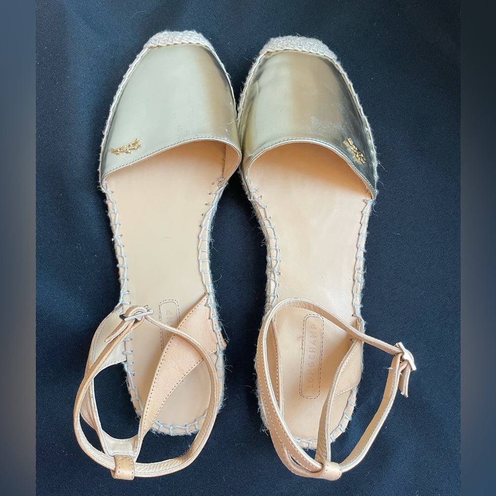 Longchamp Gold Sunset Espadrilles Ankle Strap - 9